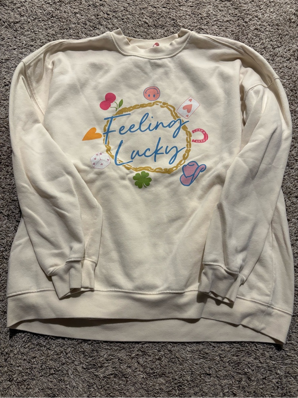Pink Lilly Feeling Lucky Cream Graphic Sweatshirt